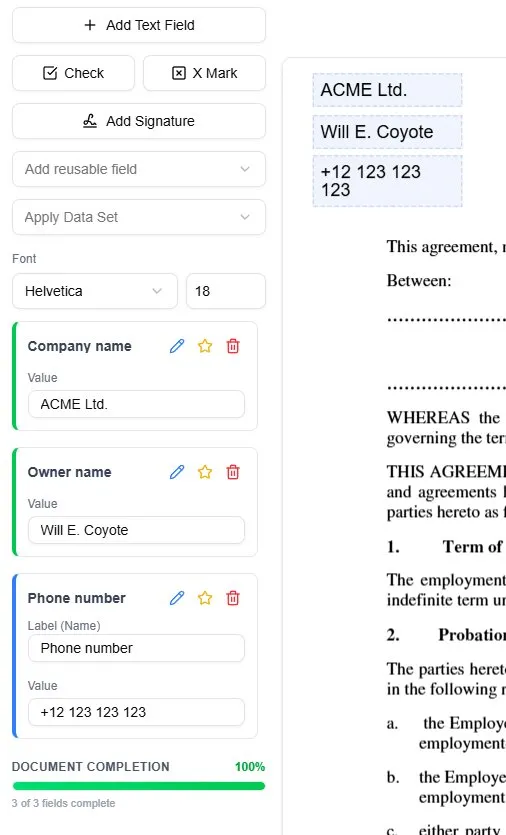Data set data used within form