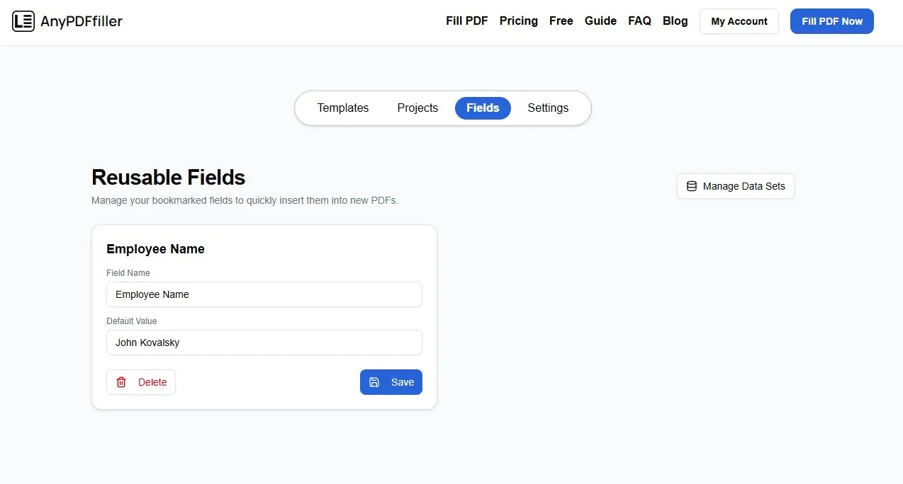 Fields settings page