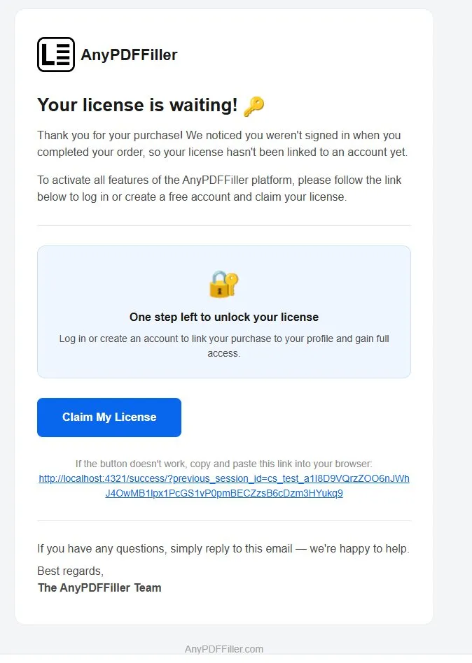 License email screen